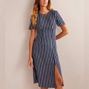 Boden Navy and White Striped Midi Dress